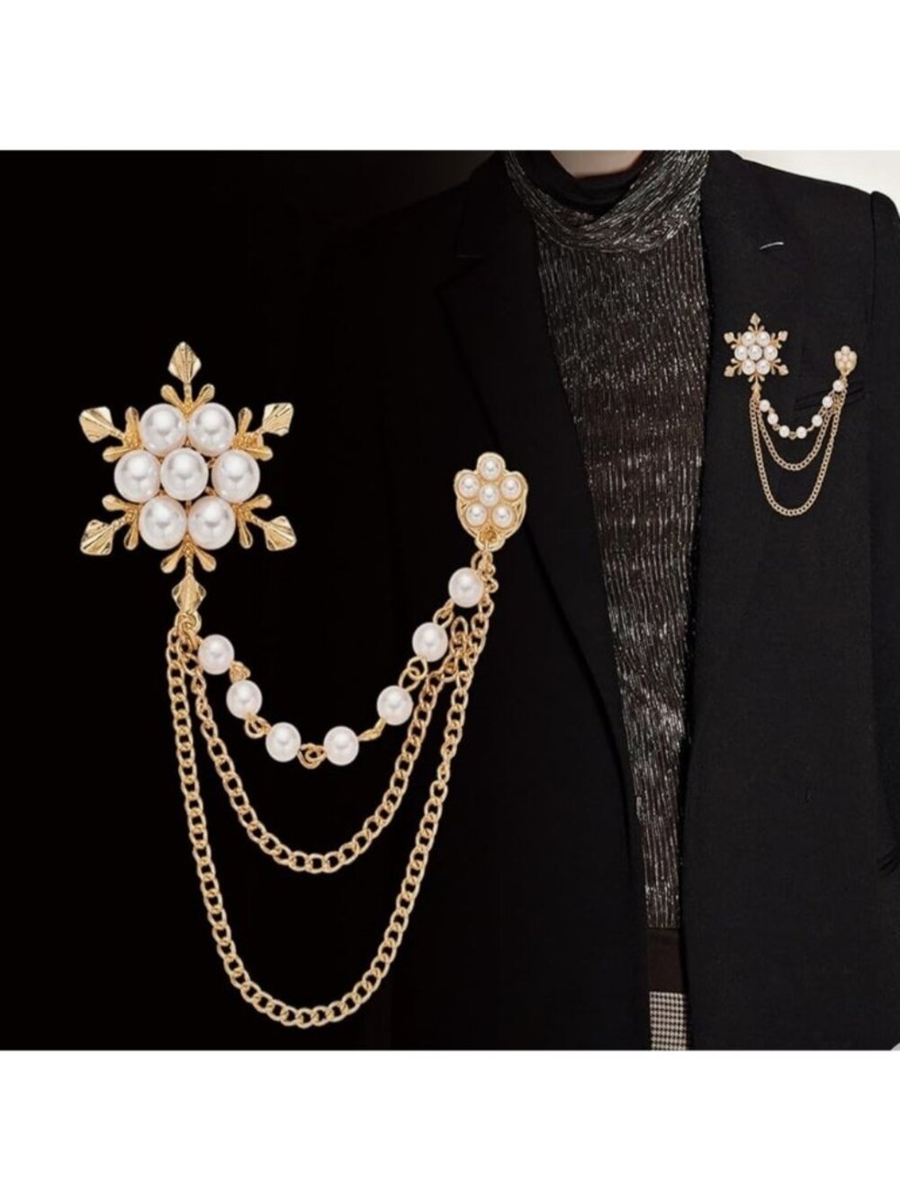 Snowflake Pearl Chain Brooch - Picture 2 of 7